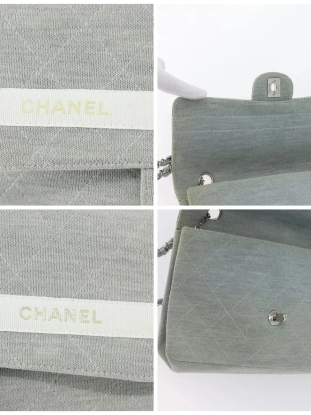 CHANEL Matelasse 26 Chain Shoulder Bag Jersey Gray Silver CC Auth 170659A